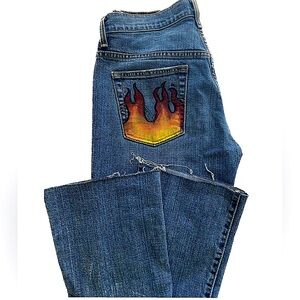 Levi’s 515 Bootcut Hand Painted Flame Fire Jeans Size 6